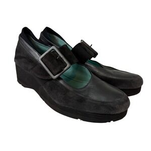 Thierry Rabotin Womens Gray Suede Leather Mary Jane Platform Wedge Shoes Size 40